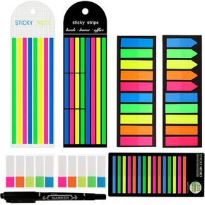 1380 Pcs Neon Clear Sticky Tabs Set with Marker, Index Tabs Highlighter Strips Arrow Page Markers for Easy Note Classification and Organization, Perfect for Books, Planners, and Study Supplies