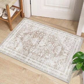 Area Rug Vintage 3x5 Rug: Washable Chenille Print Indoor Rug, Traditional Oriental Medallion Rug, Non Slip Carpet for Living Room Bedroom Dining Table Kitchen(Grey, 3'x5')