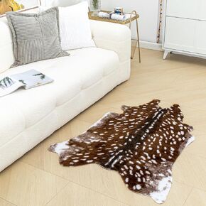 Faux Cowhide Rug, Sika Deer Area Rug Hide Carpet Faux Fur Cow Hides and Skin Print Rugs for Bedroom Living Room Western Decor