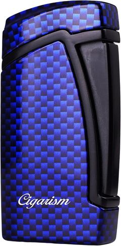 Carbon Fiber Style Cigar Lighter, Double Torch Jet Flame W/Cigar Punch (Black) in Saudi Arabia