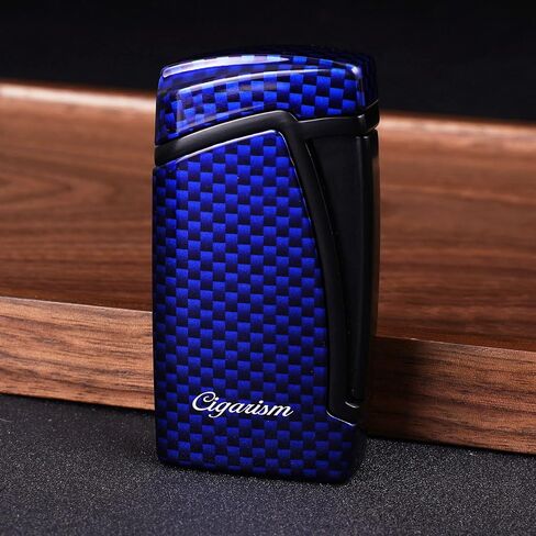 Carbon Fiber Style Cigar Lighter, Double Torch Jet Flame W/Cigar Punch (Black) in Saudi Arabia