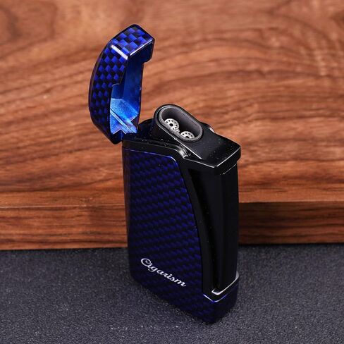 Carbon Fiber Style Cigar Lighter, Double Torch Jet Flame W/Cigar Punch (Black) in Saudi Arabia