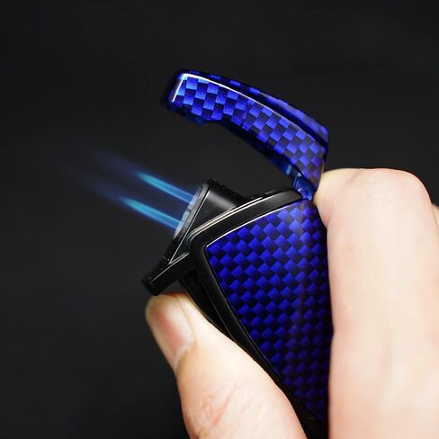 Carbon Fiber Style Cigar Lighter, Double Torch Jet Flame W/Cigar Punch (Black) in Saudi Arabia