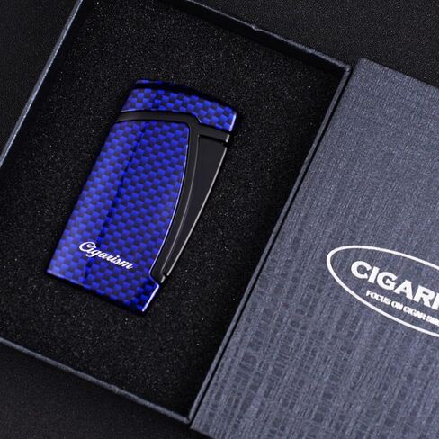 Carbon Fiber Style Cigar Lighter, Double Torch Jet Flame W/Cigar Punch (Black) in Saudi Arabia