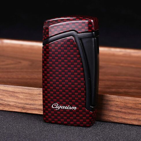 Carbon Fiber Style Cigar Lighter, Double Torch Jet Flame W/Cigar Punch (Black) in Saudi Arabia