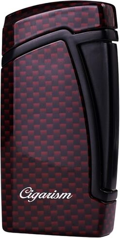 Carbon Fiber Style Cigar Lighter, Double Torch Jet Flame W/Cigar Punch (Black) in Saudi Arabia