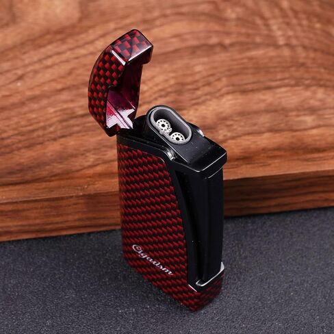 Carbon Fiber Style Cigar Lighter, Double Torch Jet Flame W/Cigar Punch (Black) in Saudi Arabia