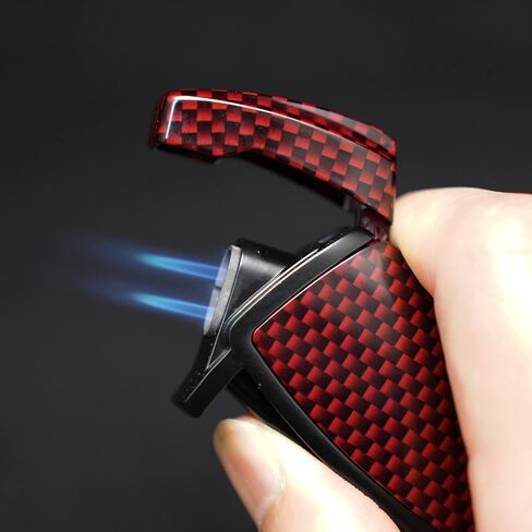 Carbon Fiber Style Cigar Lighter, Double Torch Jet Flame W/Cigar Punch (Black) in Saudi Arabia