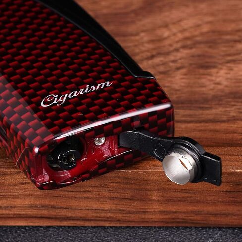 Carbon Fiber Style Cigar Lighter, Double Torch Jet Flame W/Cigar Punch (Black) in Saudi Arabia