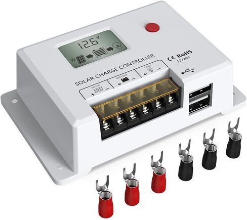 Solar Charge Controller 10A, Bateria Power 12V/24V PWM Solar Controller with LCD Display Dual USB Multiple Load Control Modes for AGM, Gel, Flooded and Lithium Battery, Used in RVs, Boats, Yachts in Saudi Arabia
