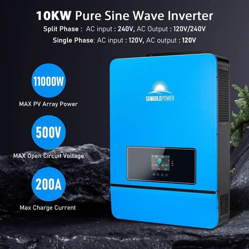 SUNGOLDPOWER 10000W 48V Hybrid Inverter, Built-in 2 MPPT Solar Controllers, Max 200A Battery Charging, AC Input/Output 120V/240V(settable),Pure Sine Wave Inverter(Parallel/WiFi/BMS COMM) UL1741 in Saudi Arabia