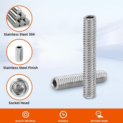M6 x 20mm Internal Hex Socket Set Grub Screws 304 Stainless Steel Flat Point Set Screw, 25 PCS in Saudi Arabia