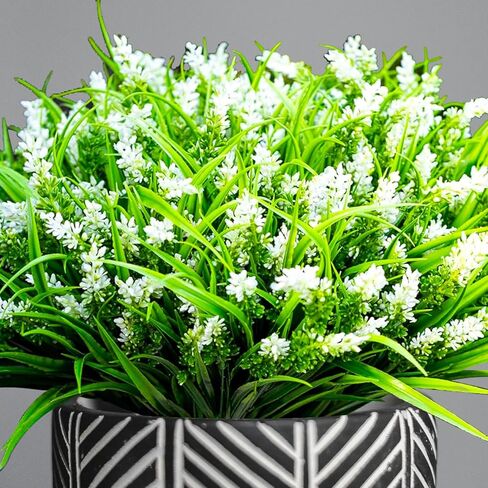 Artificial Fake Plants Flowers for Outdoor Decoration,24 Bundles Plastic Lavender Faux Flowers UV Resistant for Home Garden Planter Porch Patio Yard Decor (White) in Saudi Arabia
