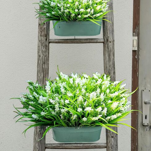 Artificial Fake Plants Flowers for Outdoor Decoration,24 Bundles Plastic Lavender Faux Flowers UV Resistant for Home Garden Planter Porch Patio Yard Decor (White) in Saudi Arabia
