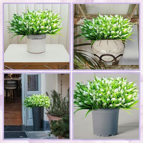 Artificial Fake Plants Flowers for Outdoor Decoration,24 Bundles Plastic Lavender Faux Flowers UV Resistant for Home Garden Planter Porch Patio Yard Decor (White) in Saudi Arabia