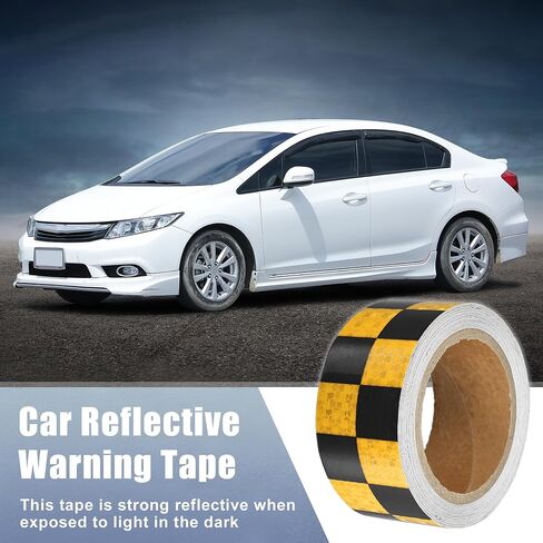 ACROPIX Universal 5cmx10m Yellow and Black Checkered Car Reflective Stickers Reflective Tape Safety Warning Reflective Protector - Pack of 1 in Saudi Arabia