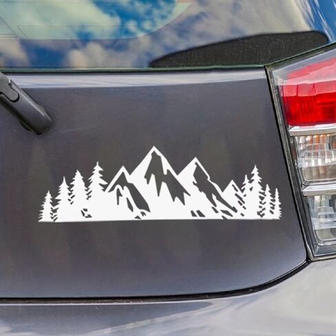 Vinyl Car Snow Mountain and Tree Sticker Decals, Premium Badge Car Trunk Tailgate Logo Decal Sticker, Car Exterior Decoration Accessories Fit Most Cars for Window Laptop Window (White) in Saudi Arabia