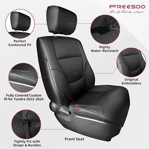 FFREESOO Tundra 2024 2023 2022 Full Set Leather Seat Covers, Fit for Toyota Tundra Crewmax Cab, Custom Truck Seat Covers BlackBlue-Line in Saudi Arabia