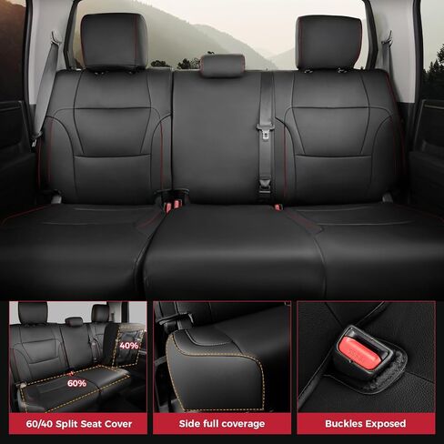 FFREESOO Tundra 2024 2023 2022 Full Set Leather Seat Covers, Fit for Toyota Tundra Crewmax Cab, Custom Truck Seat Covers BlackBlue-Line in Saudi Arabia