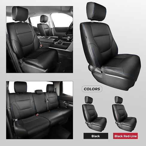 FFREESOO Tundra 2024 2023 2022 Full Set Leather Seat Covers, Fit for Toyota Tundra Crewmax Cab, Custom Truck Seat Covers BlackBlue-Line in Saudi Arabia