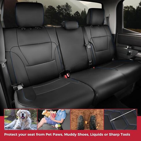 FFREESOO Tundra 2024 2023 2022 Full Set Leather Seat Covers, Fit for Toyota Tundra Crewmax Cab, Custom Truck Seat Covers BlackBlue-Line in Saudi Arabia