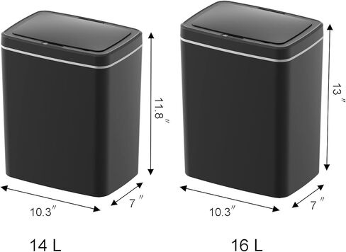 سلة مهملات الحمام Sooyee مع غطاء سلة قمامة أوتوماتيكية، سلة مهملات ذكية سعة 3.7 جالون، سلة مهملات بلاستيكية سعة 14 لتر، سلة مهملات بدون لمس للمطبخ، المكتب، غرفة النوم، الحمام، غرفة المعيشة، أسود in Kuwait