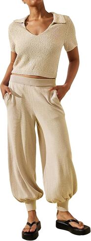 Lingswallow مجموعات سترة قطعتين للنساء - كنزة صوفية متماسكة والسراويل عالية الخصر صالة مجموعات ملابس النساء in Kuwait