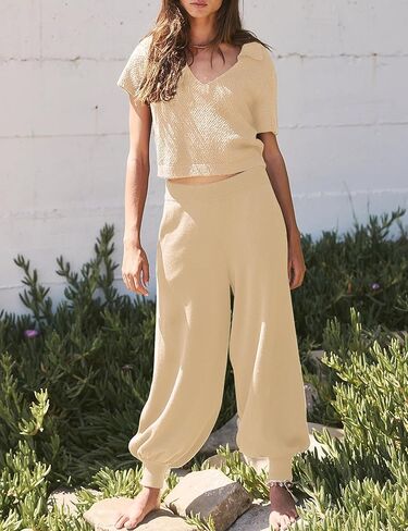 Lingswallow مجموعات سترة قطعتين للنساء - كنزة صوفية متماسكة والسراويل عالية الخصر صالة مجموعات ملابس النساء in Kuwait