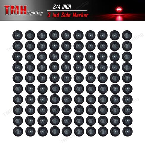 TMH 100 Pcs 3/4 Inch Smoked Lens White Light 3 LED Clearance Markers Side Marker Indicator Lights Mini Round Front Rear with Grommet for Truck Trailer Lorry Bus 12V DC in Kuwait
