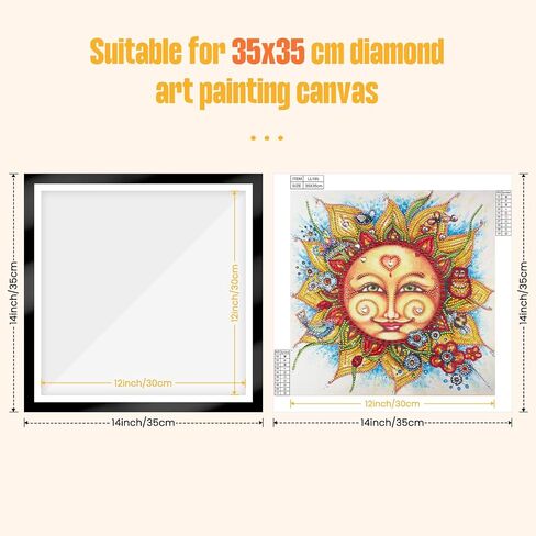 MXJSUA 2 Pack Diamond Art Painting Frames for 14x14 inch/35x35 cm Diamond Art Painting Canvas, Magnetic Self-Adhesive Diamond Art Frames with Hooks for Diamond Art Painting Wall Displays, Black in Saudi Arabia