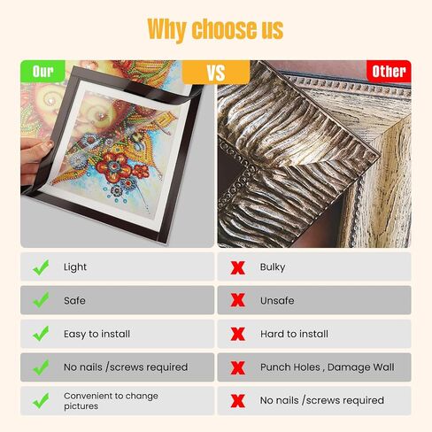 MXJSUA 2 Pack Diamond Art Painting Frames for 14x14 inch/35x35 cm Diamond Art Painting Canvas, Magnetic Self-Adhesive Diamond Art Frames with Hooks for Diamond Art Painting Wall Displays, Black in Saudi Arabia