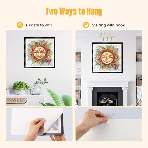 MXJSUA 2 Pack Diamond Art Painting Frames for 14x14 inch/35x35 cm Diamond Art Painting Canvas, Magnetic Self-Adhesive Diamond Art Frames with Hooks for Diamond Art Painting Wall Displays, Black in Saudi Arabia