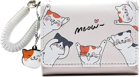Small Womens Wallet, Cute Cat Tri-Folded Girls Wallet Slim Kawaii Wallet for Teens, Fashion Small Wrist Wallet with Cash Pocket Card Holder ID Window (Cat Blue) in Saudi Arabia