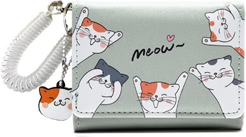 Small Womens Wallet, Cute Cat Tri-Folded Girls Wallet Slim Kawaii Wallet for Teens, Fashion Small Wrist Wallet with Cash Pocket Card Holder ID Window (Cat Blue) in Saudi Arabia