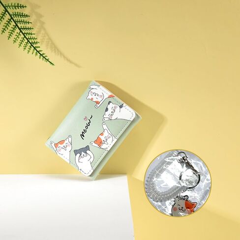 Small Womens Wallet, Cute Cat Tri-Folded Girls Wallet Slim Kawaii Wallet for Teens, Fashion Small Wrist Wallet with Cash Pocket Card Holder ID Window (Cat Blue) in Saudi Arabia