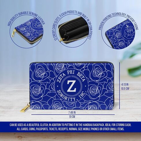 Zeta Phi Beta Paraphernalia - محفظة بسحاب من الجلد النباتي - هدايا نادي نسائي للنساء - FINER - البائع الرسمي in Saudi Arabia