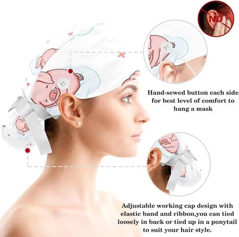 Working Cap with Sweatband Long Hair Cover Surgical Nurse Hat for Women Cake Cherry in Saudi Arabia