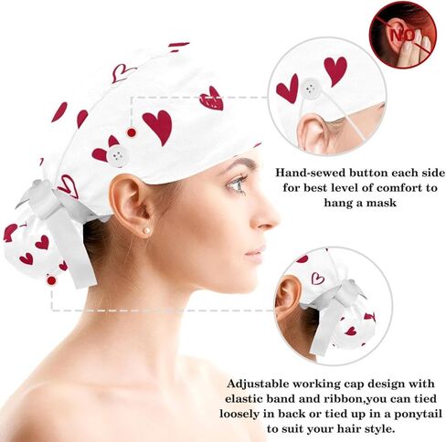 Working Cap with Sweatband Long Hair Cover Surgical Nurse Hat for Women Cake Cherry in Kuwait