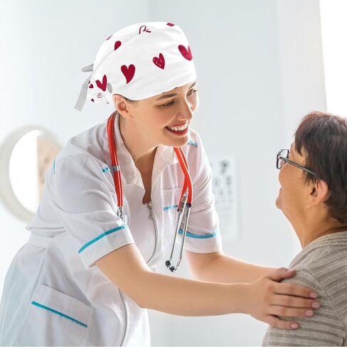 Working Cap with Sweatband Long Hair Cover Surgical Nurse Hat for Women Cake Cherry in Kuwait