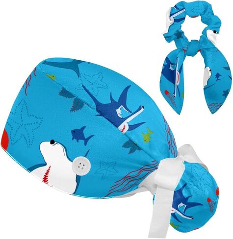 Working Cap with Sweatband Long Hair Cover Surgical Nurse Hat for Women Cake Cherry in Saudi Arabia