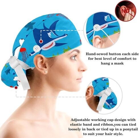 Working Cap with Sweatband Long Hair Cover Surgical Nurse Hat for Women Cake Cherry in Saudi Arabia