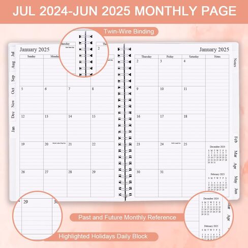 2024-2025 Appointment Book - A5 Appointment Planner with 12 Monthly Tabs from Jul. 2024-Jun 2025 5.8x8.25 In Appointment Book, Flexible Cover, Twin-Wire Binding, 2024-2025 Monthly Appointment Planner in Saudi Arabia