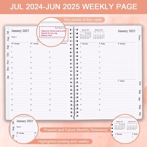 2024-2025 Appointment Book - A5 Appointment Planner with 12 Monthly Tabs from Jul. 2024-Jun 2025 5.8x8.25 In Appointment Book, Flexible Cover, Twin-Wire Binding, 2024-2025 Monthly Appointment Planner in Saudi Arabia