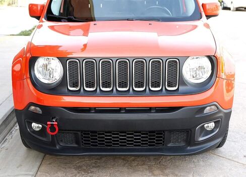 iJDMTOY Red Track Racing Style Tow Hook Ring Compatible with Jeep 2015-up Renegade Latitude, Sport, Limited models (Except Trailhawk), Made of Lightweight Aluminum in Saudi Arabia