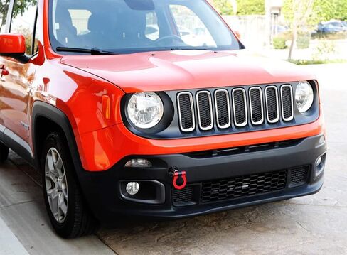 iJDMTOY Red Track Racing Style Tow Hook Ring Compatible with Jeep 2015-up Renegade Latitude, Sport, Limited models (Except Trailhawk), Made of Lightweight Aluminum in Saudi Arabia