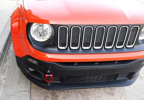 iJDMTOY Red Track Racing Style Tow Hook Ring Compatible with Jeep 2015-up Renegade Latitude, Sport, Limited models (Except Trailhawk), Made of Lightweight Aluminum in Saudi Arabia