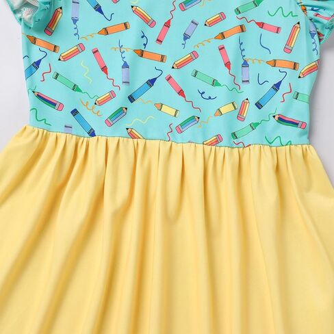 Toddler Girls Back to School Dress - Apple, Pencil, Crayon, Schoolbag, Letter Print Ruffle Dresses in Saudi Arabia