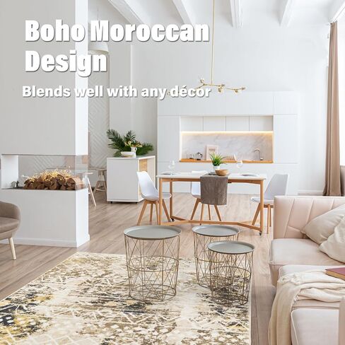 2x3 Washable Area Rug Non Slip Boho Moroccan Entryway Rug Indoor, Small Farmhouse Geometric Door Mat, Ultra Soft Low Pile Woven Floor Carpet for Kitchen,Bathroom, Laundry,Front Porch(Cream) in Saudi Arabia