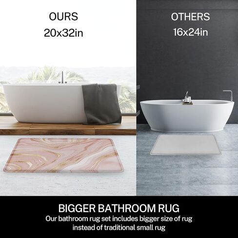 مجموعة سجادة حمام من الرخام الوردي من بريتيمز مكونة من 3 قطع، مجموعة سجادة حمام مكونة من 3 قطع من الذهب الوردي للحمام، طراز عتيق بلون الخوخ غير قابل للانزلاق وغطاء قابل للغسل وديكورات سجادة أرضية للمطبخ وغرفة النوم والحمام in Kuwait