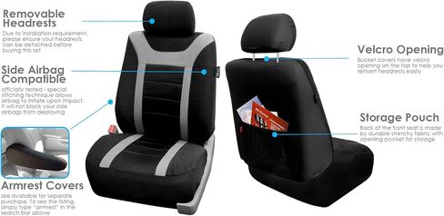 FH Group FB070102 Sports Seat Covers (Black) Front Set with Gift – Universal Fit for Cars Trucks & SUVs in Saudi Arabia